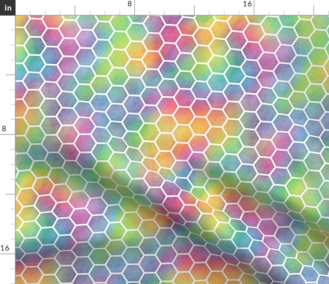Bright Rainbow Watercolor HoneyComb Pattern