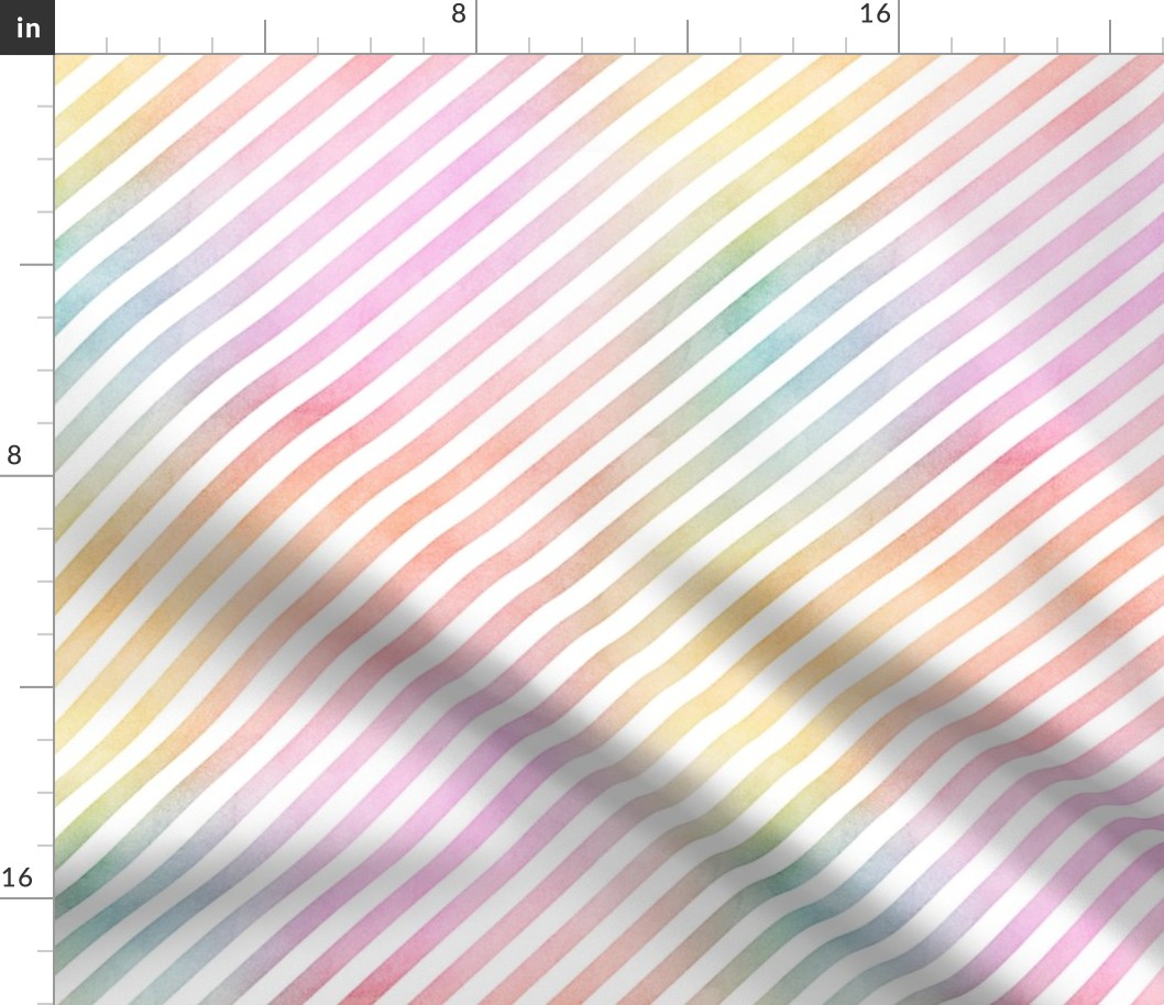 Pastel Rainbow Watercolor DiagonalStripes Pattern