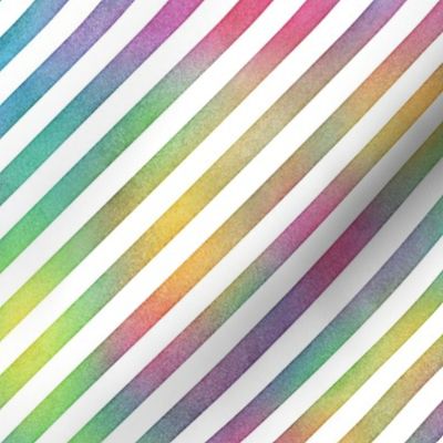 Bright Rainbow Watercolor DiagonalStripes Pattern
