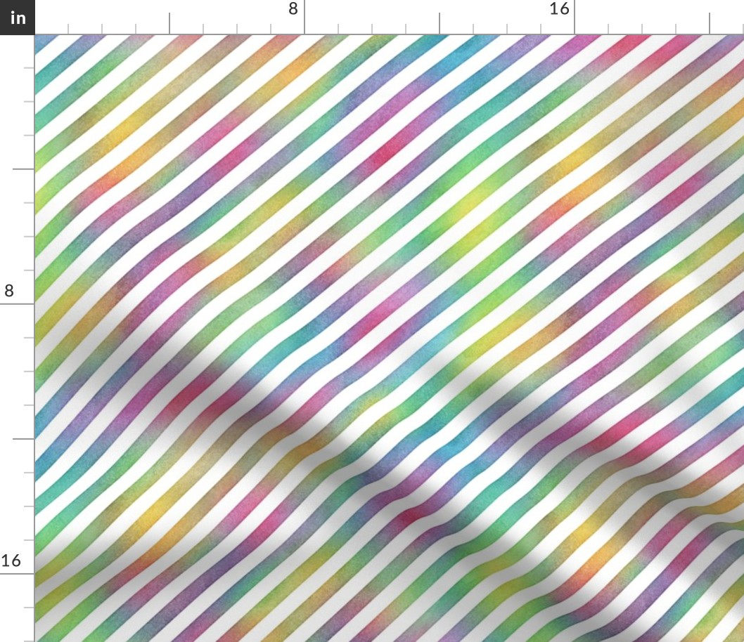 Bright Rainbow Watercolor DiagonalStripes Pattern
