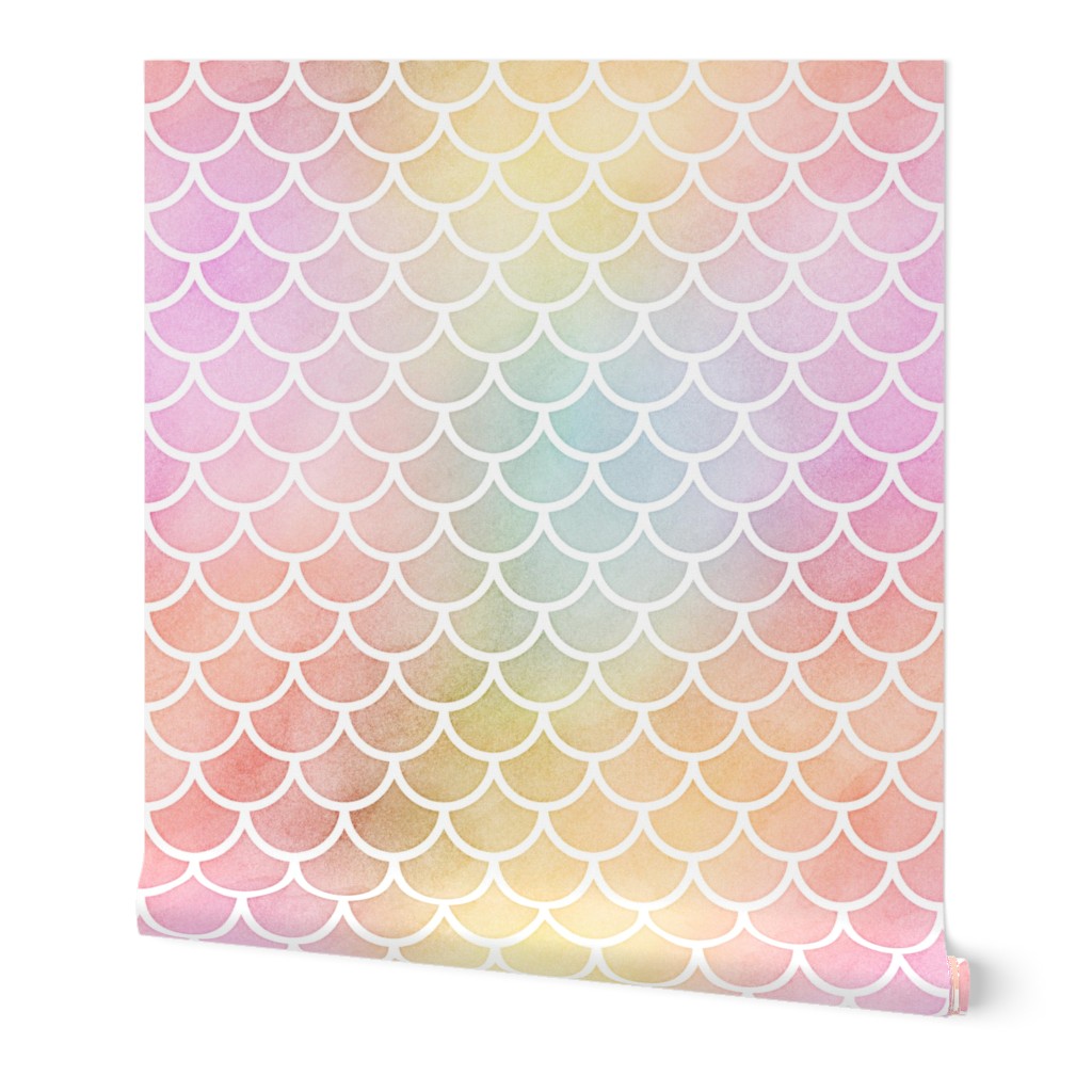 Pastel Rainbow Watercolor Scale Pattern 1