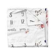 Pink Floral with Navy Heart - Milestone Blanket