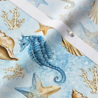 Seahorse & Sealife - Blue and Sand