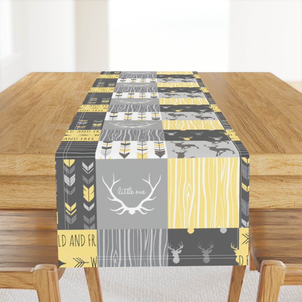 Patchwork Deer- Wholecloth Quilt - Baby Yellow and Greys - Little One - Wild and Free