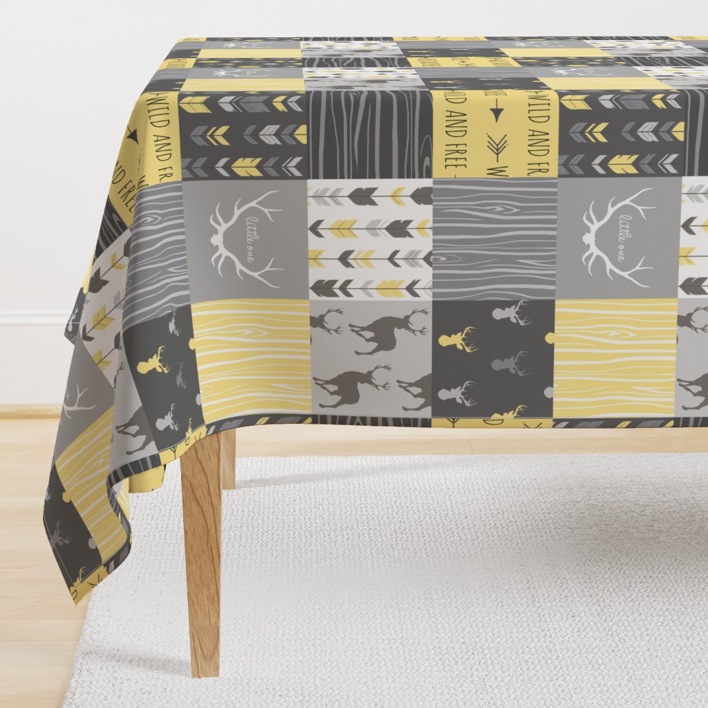 Patchwork Deer- Wholecloth Quilt - Baby Yellow and Greys - Little One - Wild and Free