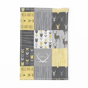 Patchwork Deer- Wholecloth Quilt - Baby Yellow and Greys - Little One - Wild and Free