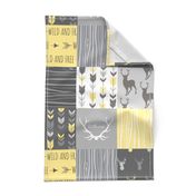 Patchwork Deer- Wholecloth Quilt - Baby Yellow and Greys - Little One - Wild and Free