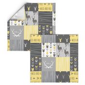 Patchwork Deer- Wholecloth Quilt - Baby Yellow and Greys - Little One - Wild and Free