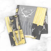 Patchwork Deer- Wholecloth Quilt - Baby Yellow and Greys - Little One - Wild and Free