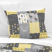 Patchwork Deer- Wholecloth Quilt - Baby Yellow and Greys - Little One - Wild and Free
