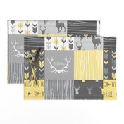 Patchwork Deer- Wholecloth Quilt - Baby Yellow and Greys - Little One - Wild and Free