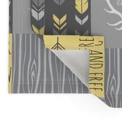 Patchwork Deer- Wholecloth Quilt - Baby Yellow and Greys - Little One - Wild and Free