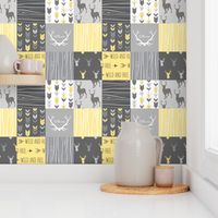 Patchwork Deer- Wholecloth Quilt - Baby Yellow and Greys - Little One - Wild and Free