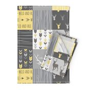 Patchwork Deer- Wholecloth Quilt - Baby Yellow and Greys - Little One - Wild and Free