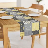 Patchwork Deer- Wholecloth Quilt - Baby Yellow and Greys - Little One - Wild and Free