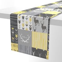 Patchwork Deer- Wholecloth Quilt - Baby Yellow and Greys - Little One - Wild and Free