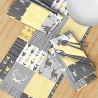 Patchwork Deer- Wholecloth Quilt - Baby Yellow and Greys - Little One - Wild and Free