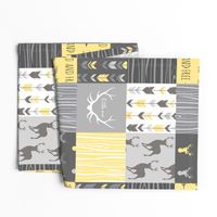 Patchwork Deer- Wholecloth Quilt - Baby Yellow and Greys - Little One - Wild and Free