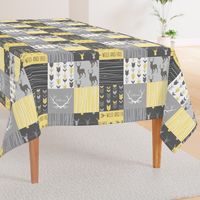 Patchwork Deer- Wholecloth Quilt - Baby Yellow and Greys - Little One - Wild and Free