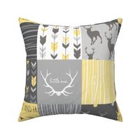 Patchwork Deer- Wholecloth Quilt - Baby Yellow and Greys - Little One - Wild and Free