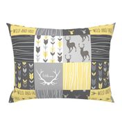 Patchwork Deer- Wholecloth Quilt - Baby Yellow and Greys - Little One - Wild and Free