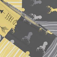 Patchwork Deer- Wholecloth Quilt - Baby Yellow and Greys - Little One - Wild and Free