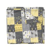 Patchwork Deer- Wholecloth Quilt - Baby Yellow and Greys - Little One - Wild and Free