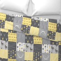 Patchwork Deer- Wholecloth Quilt - Baby Yellow and Greys - Little One - Wild and Free