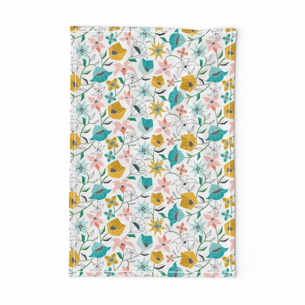 Calliope - Geometric Floral Aqua Pink & Gold