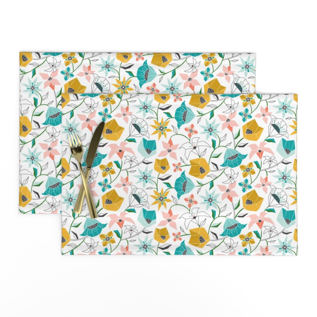 Calliope - Geometric Floral Aqua Pink & Gold