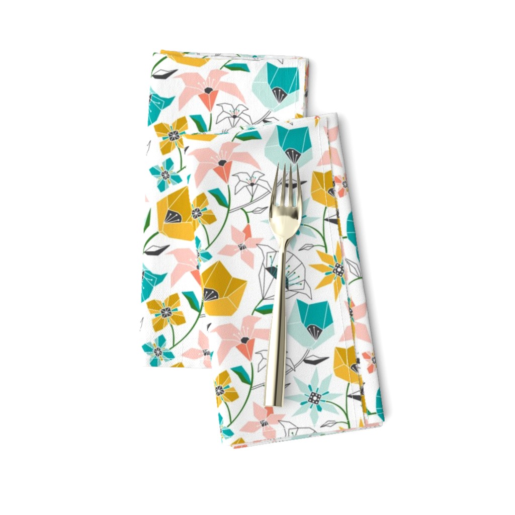 Calliope - Geometric Floral Aqua Pink & Gold