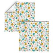 Calliope - Geometric Floral Aqua Pink & Gold