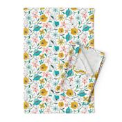 Calliope - Geometric Floral Aqua Pink & Gold