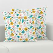 Calliope - Geometric Floral Aqua Pink & Gold