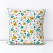 Calliope - Geometric Floral Aqua Pink & Gold