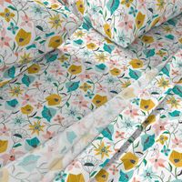 Calliope - Geometric Floral Aqua Pink & Gold