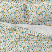 Calliope - Geometric Floral Aqua Pink & Gold