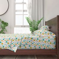 Calliope - Geometric Floral Aqua Pink & Gold