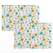 Calliope - Geometric Floral Aqua Pink & Gold