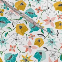 Calliope - Geometric Floral Aqua Pink & Gold