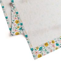 Calliope - Geometric Floral Aqua Pink & Gold