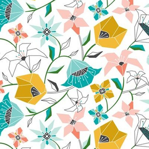 Calliope - Geometric Floral Aqua Pink & Gold