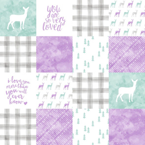 watercolor woodland wholecloth  - purple, dark mint, grey