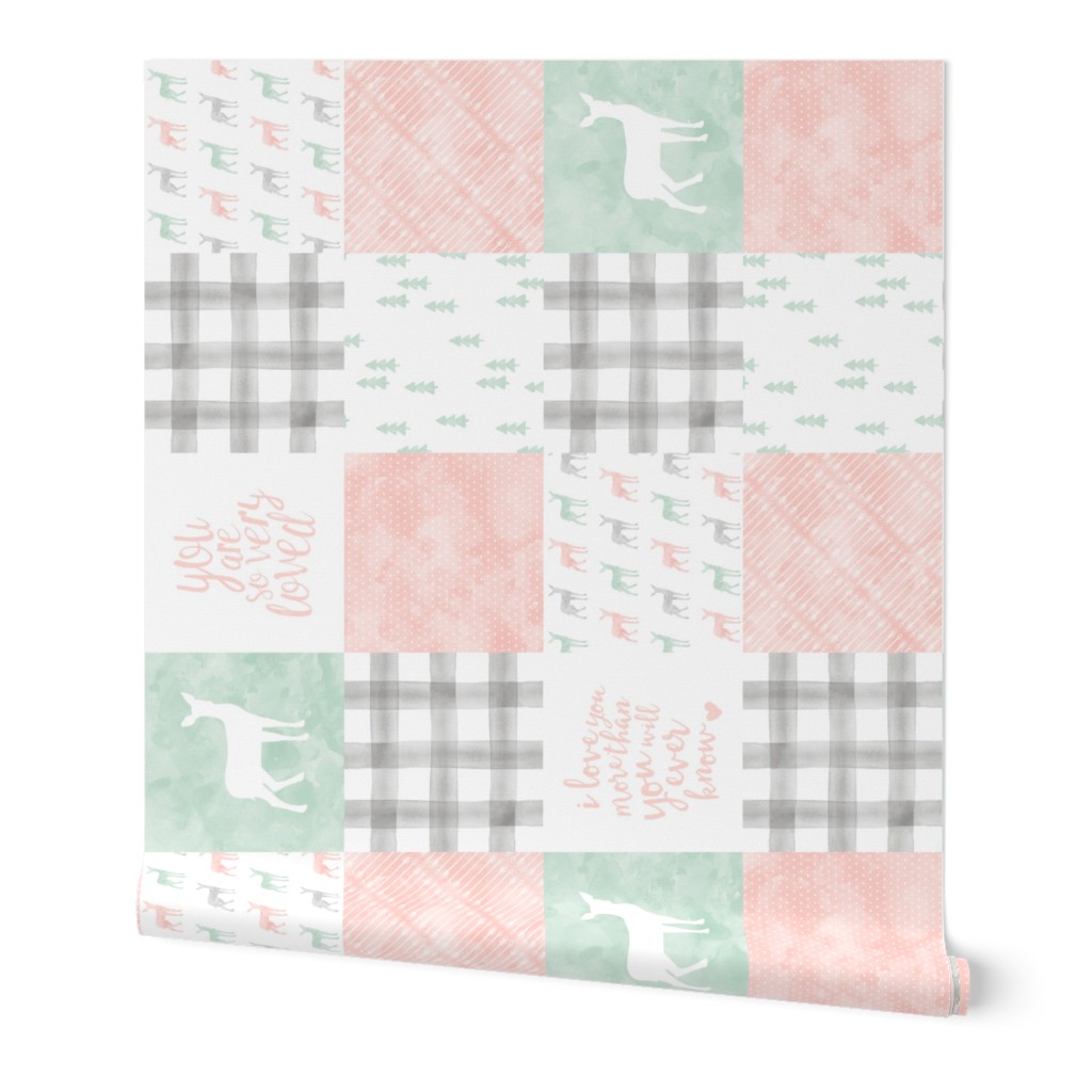 watercolor woodland wholecloth (90) - pink, grey,mint