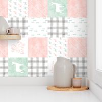 watercolor woodland wholecloth (90) - pink, grey,mint