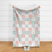 watercolor woodland wholecloth (90) - coral, dark mint, grey