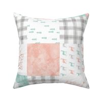 watercolor woodland wholecloth (90) - coral, dark mint, grey