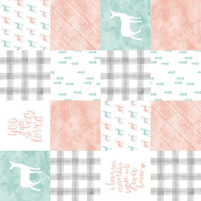 watercolor woodland wholecloth (90) - coral, dark mint, grey