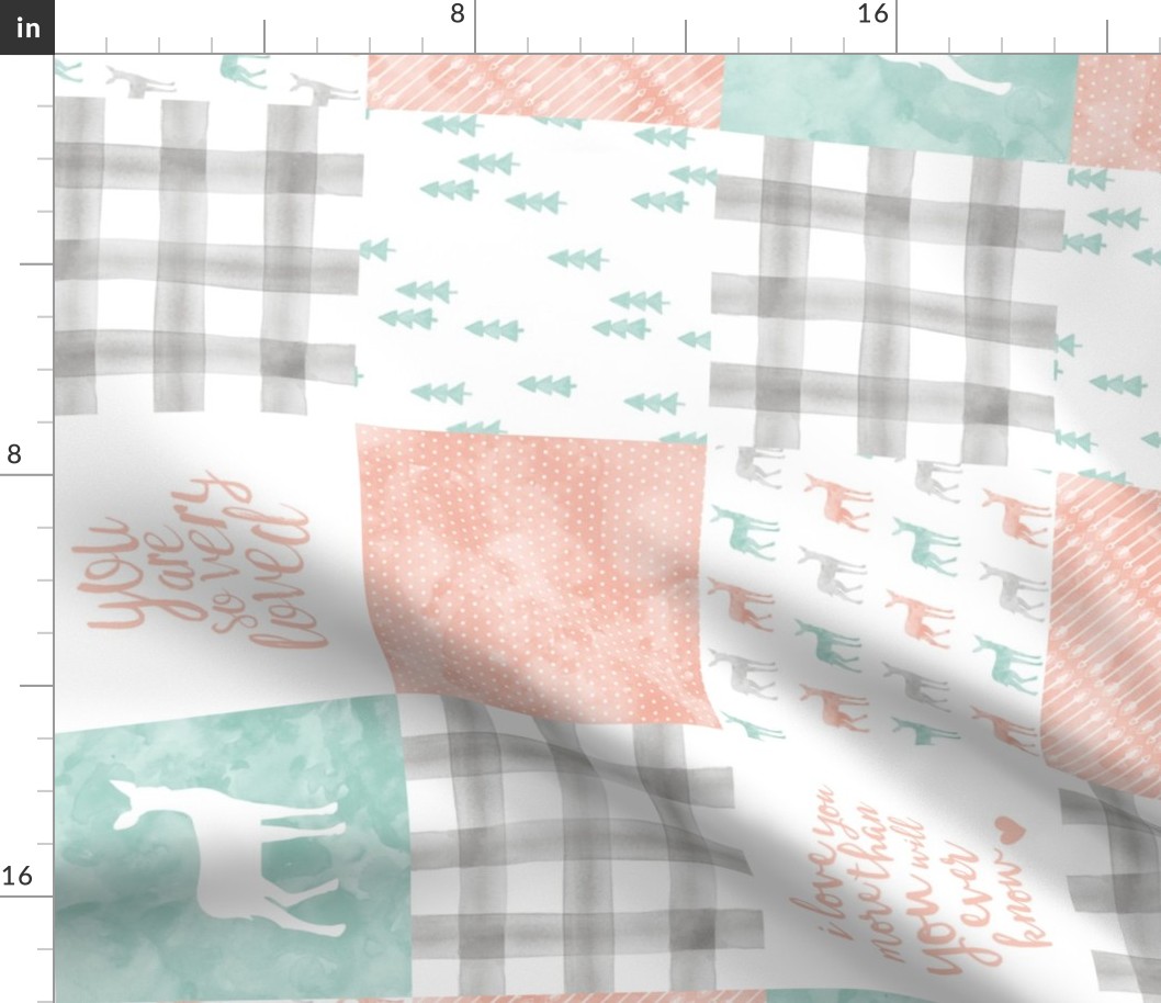 watercolor woodland wholecloth (90) - coral, dark mint, grey