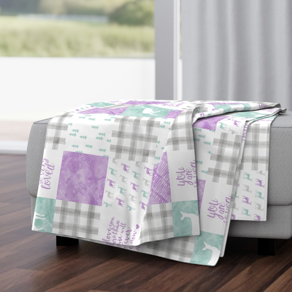 watercolor woodland wholecloth (90) - purple, dark mint, grey